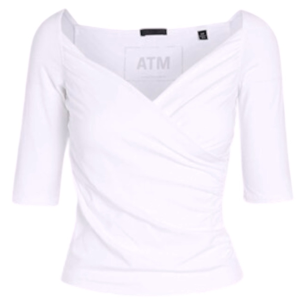 ATM Top Prime Cotton Crossover Elbow Sleeve White Womens | size medium
